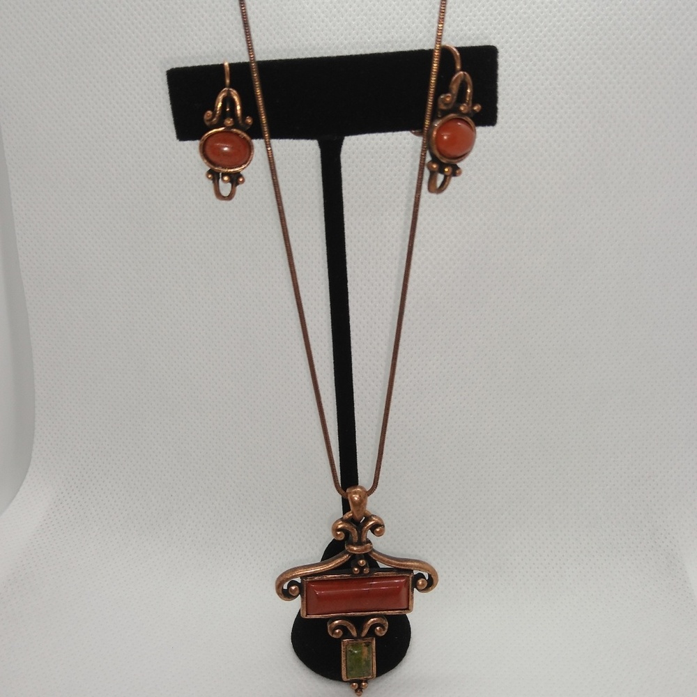 Copper color bohemian  necklace , earrings